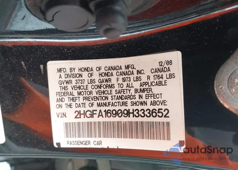 2009 Honda Civic Ex-L из США, поврежденный, VIN 2HGFA16909H333652